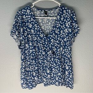 Emery Rose Blue Floral Blouse Boho Bohemian